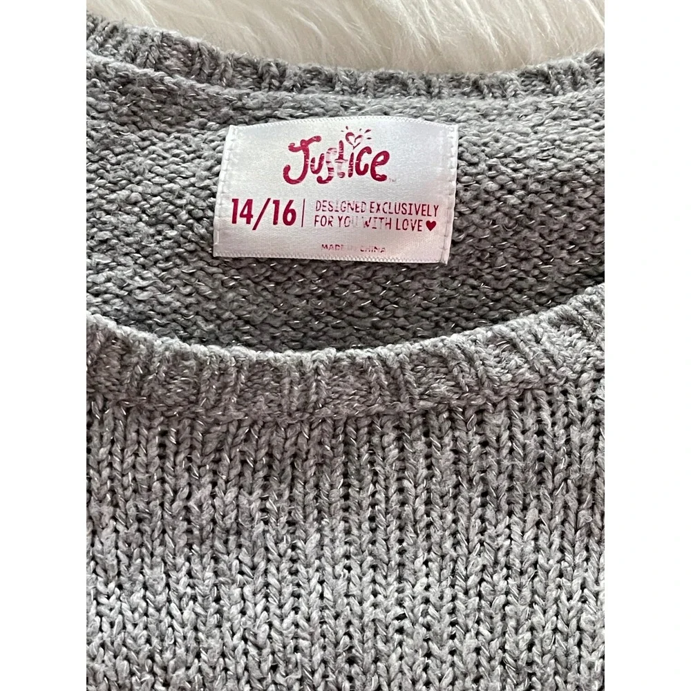 Justice Grey kids Girls Corgi Puppy Dog With Scarf Sweater Size 14/16 Used